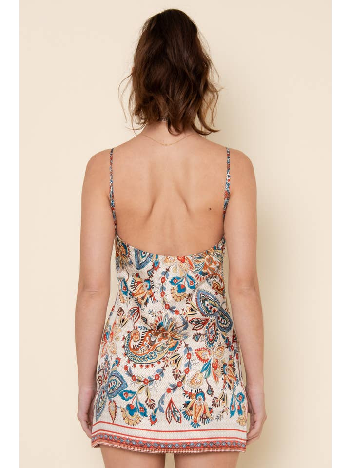 Ivory Multi SCARF PRINT SPG STRAP MINI DRESS- DI10395FO for wholesale on Faire3