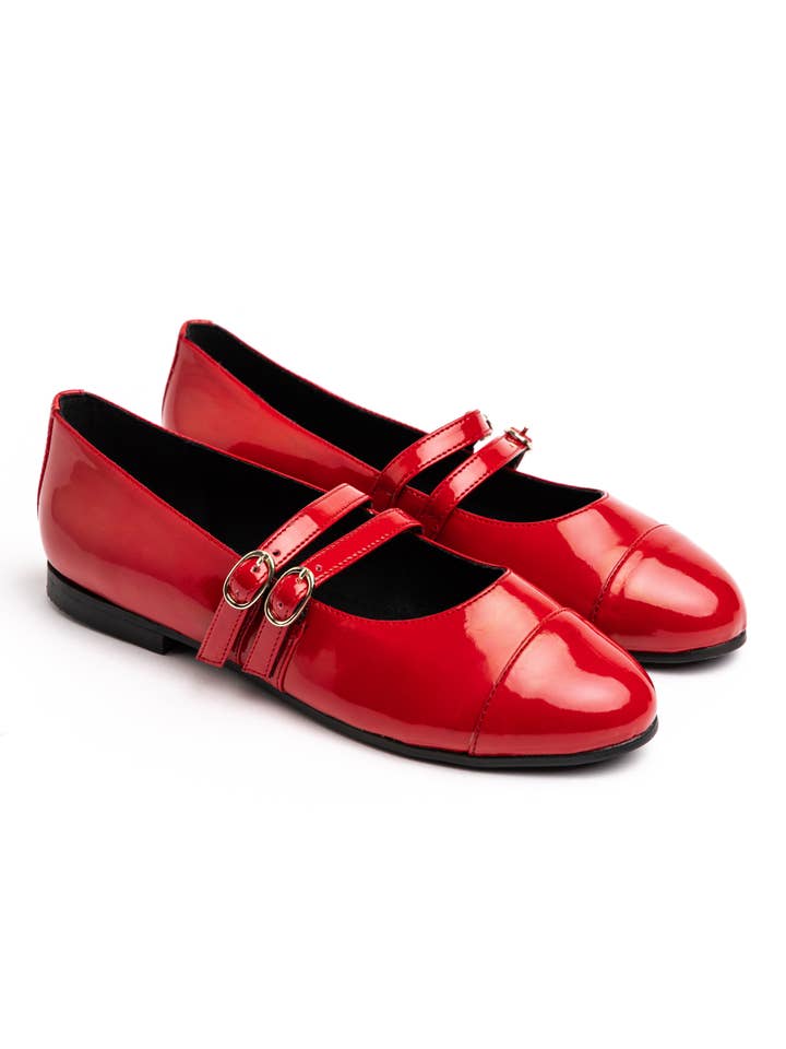 Turf – Großhandel Flache Schuhe – Damen – Mary Jane Kirschrot, Ballerina Perlsilber, Vegane Schuhe Flach für Damen, Rote Schuhe