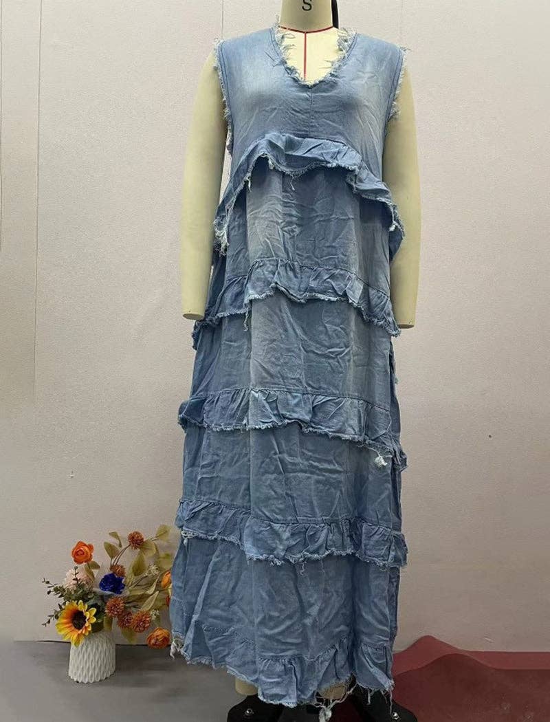 Katinki - Vendita all'ingrosso Vestito - Donna - Abito patchwork con scollo a V e orlo sfrangiato1