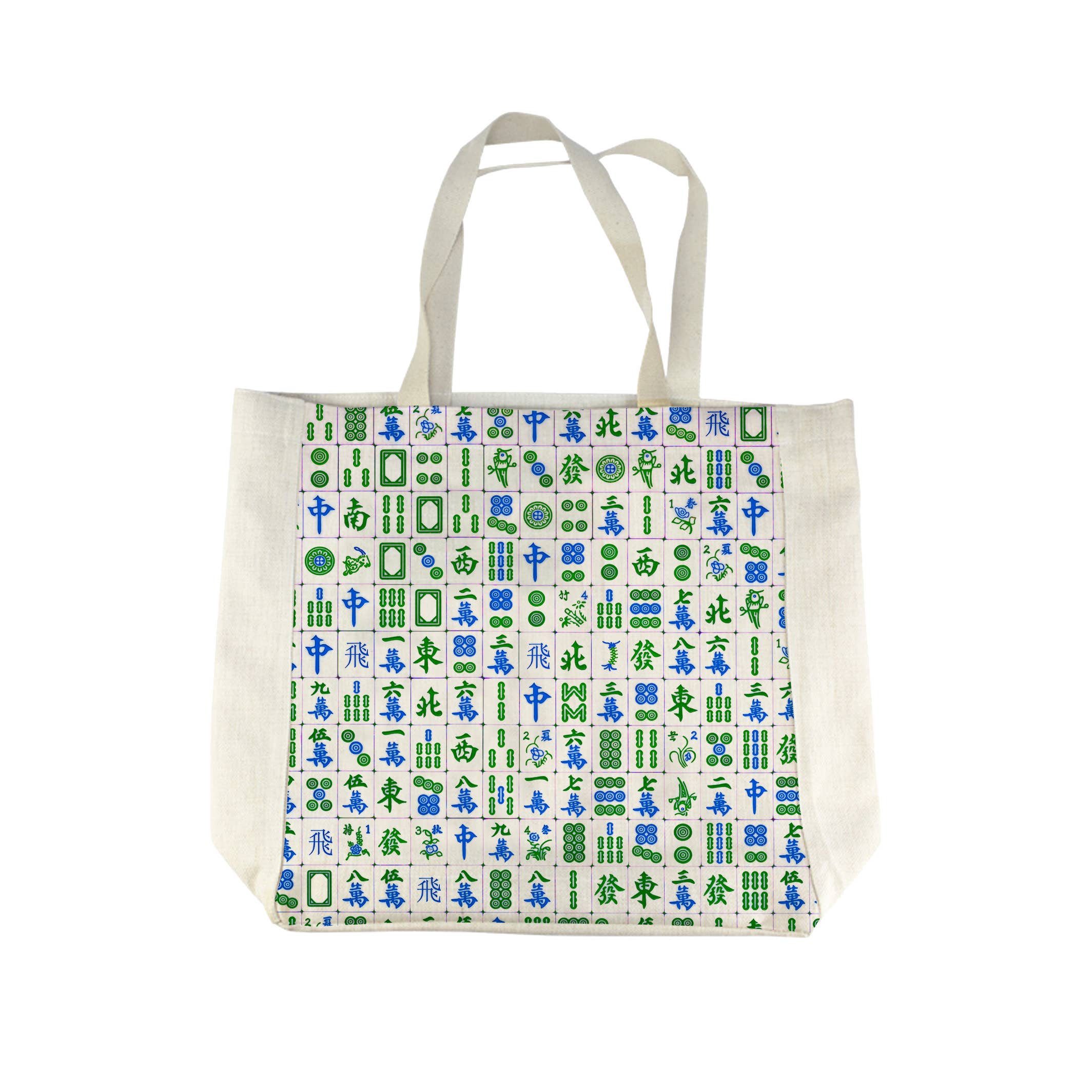 Marye-Kelley – Großhandel Tragetasche – Unisex – Blau und Grün Mahjong Canvas Tragetasche