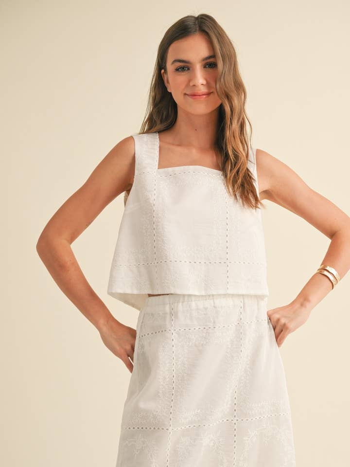 WHITE T4844ST EYELET DETAIL SLEEVELESS TOP for wholesale on Faire
