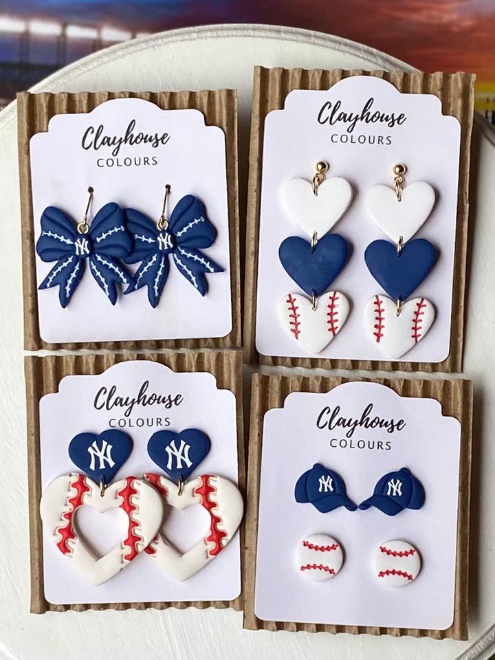 Yankee Baseball Earrings for wholesale by Clayhouse Colours