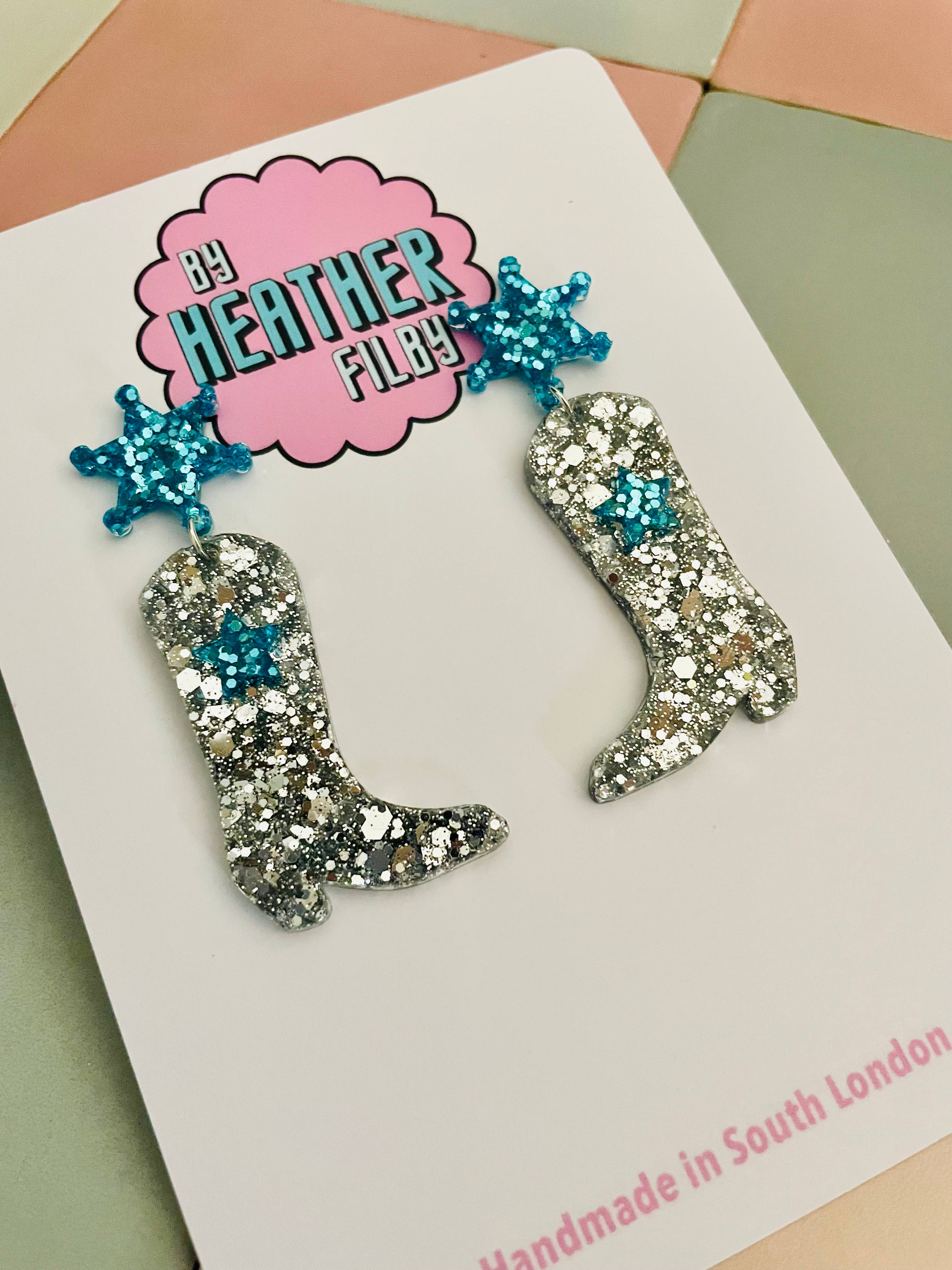 By Heather Filby - Wholesale Dangle Earrings - Cowboy Boot Glitter Earrings (MORE COLOURS) - Best Seller34
