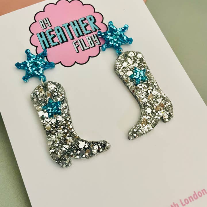 By Heather Filby - Wholesale Dangle Earrings - Cowboy Boot Glitter Earrings (MORE COLOURS) - Best Seller34
