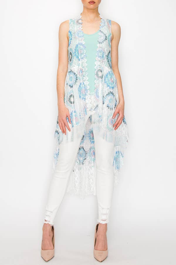 CRO BOHEMIAN ALL LACE HI LOW VEST-U013 IVORY/CRO for wholesale on Faire0