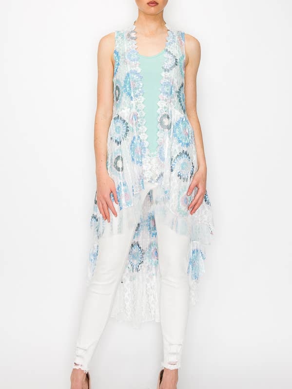 CRO BOHEMIAN ALL LACE HI LOW VEST-U013 IVORY/CRO for wholesale on Faire0