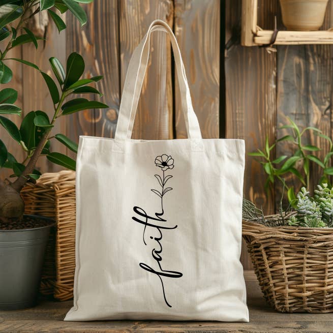Floral Faith Canvas Tote Bag for wholesale by Rosemary Designs