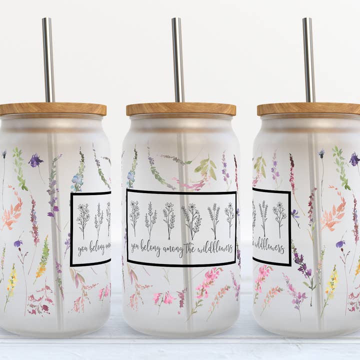Gobelet en verre You Belong Among The Wildflowers pour la vente par The Potted Oasis