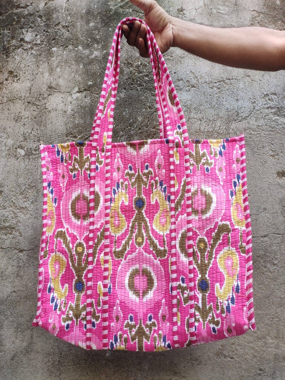 Meghcraft - Wholesale Tote Bag - Women's - Floral Cotton Quilted Block Print Tote Bag-Beach Bag totes6