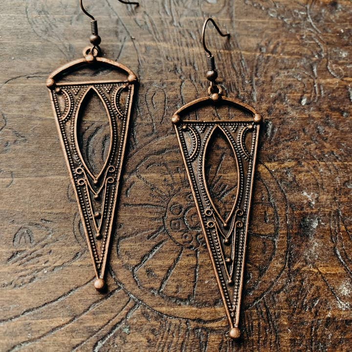 Red Shed Designs - Wholesale Dangle Earrings - Antique Copper Boho Spike Earrings, Boho, Minimalist Earring