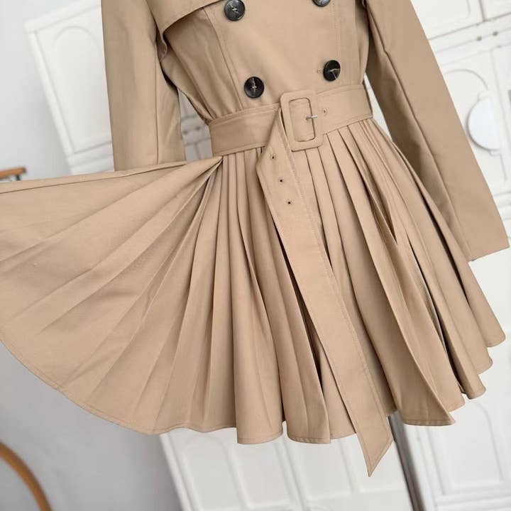 Khaki DR898Y Autumn Pleated Dress with Waist Tie for Women for wholesale on Faire6