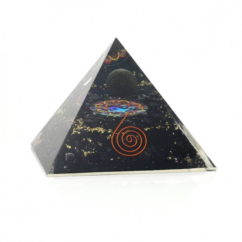 UniArt - Vente Pierre et cristal de spiritualité - Pyramide orgonite de 10 cm avec sphère et pierres naturelles4