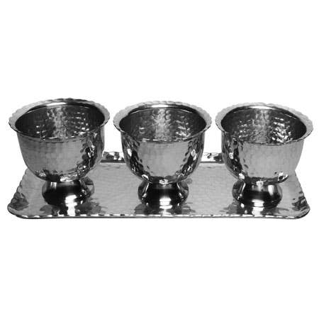 India Handicrafts Inc - Wholesale Serving Tray - 12.5" Stainless Steel Hammered Tray & Bowls - 4-Piece Set3