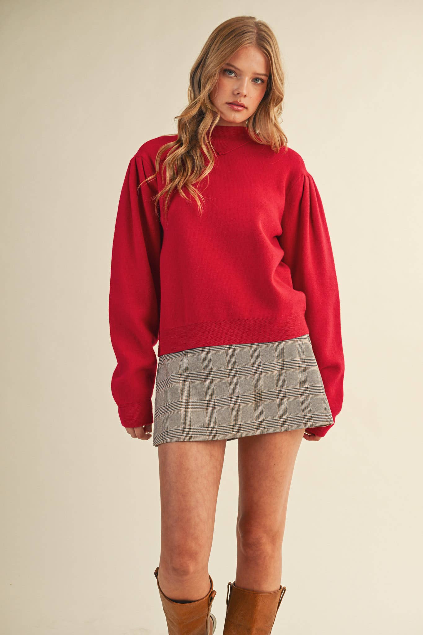 &MERCI - Wholesale Knit Sweater - Women's - MOCK NECK PUFF SLEEVE SWEATER MSW1103026