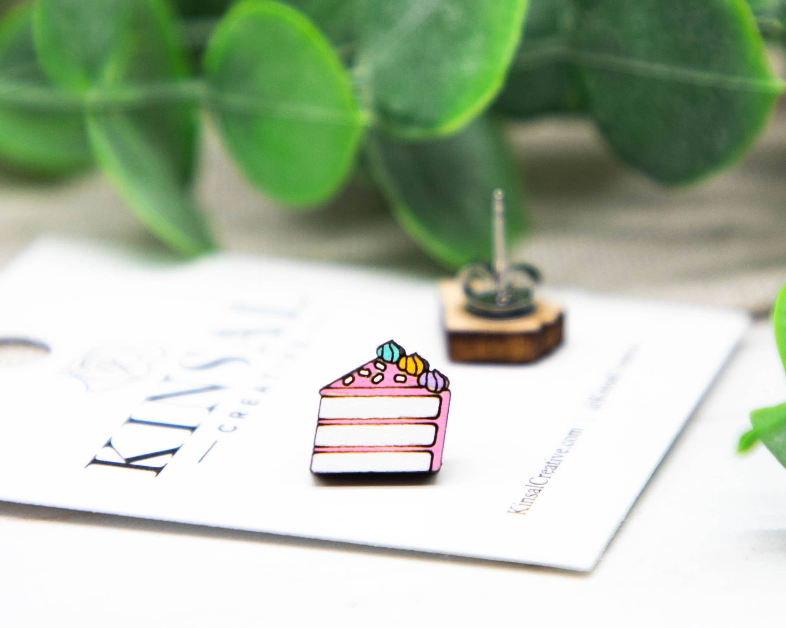 Kinsal Creative - Wholesale Stud/Post Earrings - Cake Slice Wood Stud Earrings2
