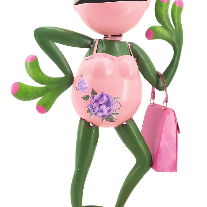 Colorful Enameled Metal Frog Statue- Green Striped Purse for wholesale by Continental Art Center