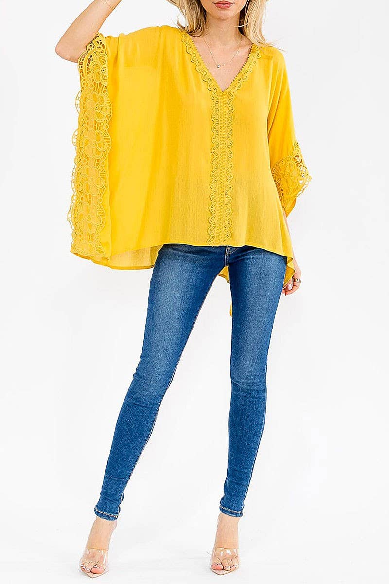 ROUSSEAU - Wholesale Tunic - Women's - SHORT SLEEVE V-NECK LACE TRIM TUNIC BLOUSE6