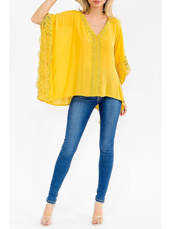 ROUSSEAU - Wholesale Tunic - Women's - SHORT SLEEVE V-NECK LACE TRIM TUNIC BLOUSE6