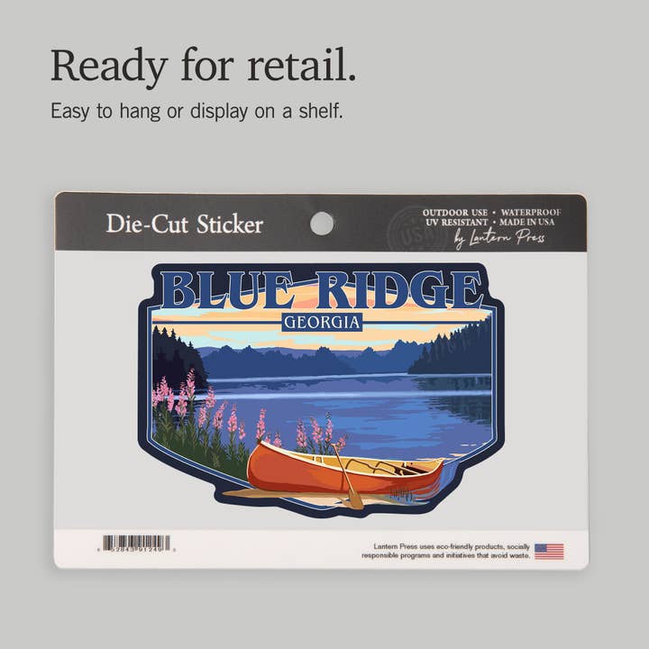 Lantern Press - Wholesale Sticker - STICKERS Blue Ridge, Georgia, Canoe & Lake8