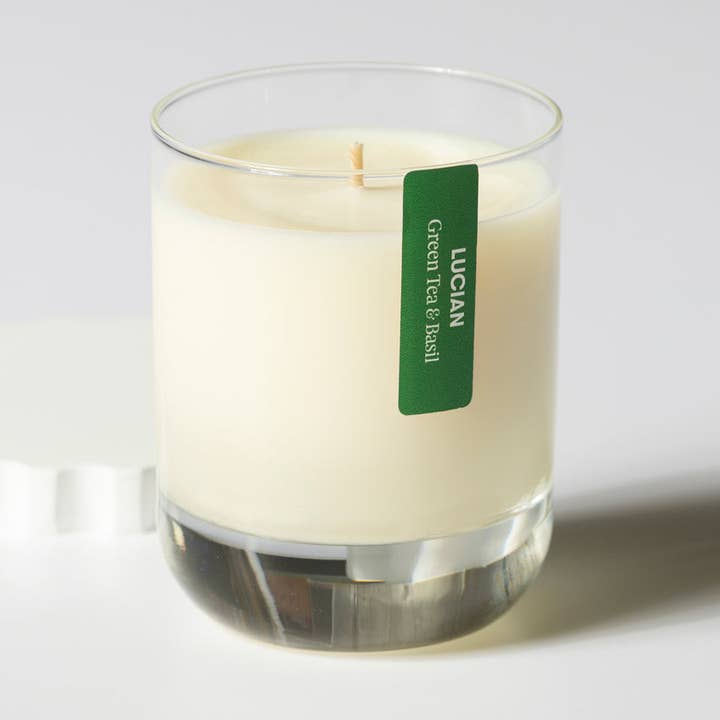 Grüner Tee und Basilikum Glaskerze für den Großhandel von Lucian Candles