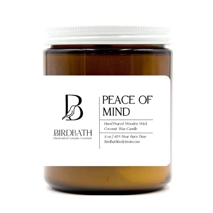 Birdbath - Wholesale Jar/Filled Candle - Peace of Mind Coconut Wax Candle With Wooden Wick - 8 oz0