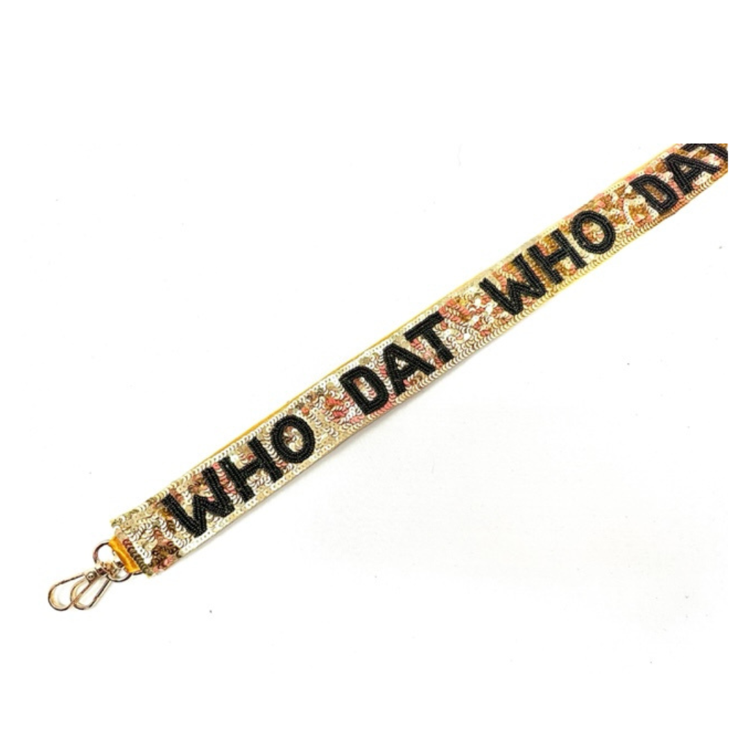 Golden Lily - Wholesale Bag Strap - Women's - Game Day Sequin Bag Strap - Gold w/ Black Who Dat1
