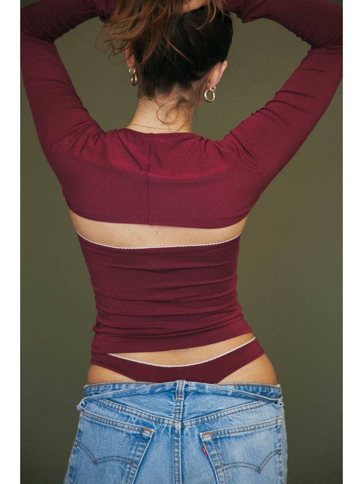 LINED CONTOUR TUBE TOP IN BORDEAUX for wholesale on Faire