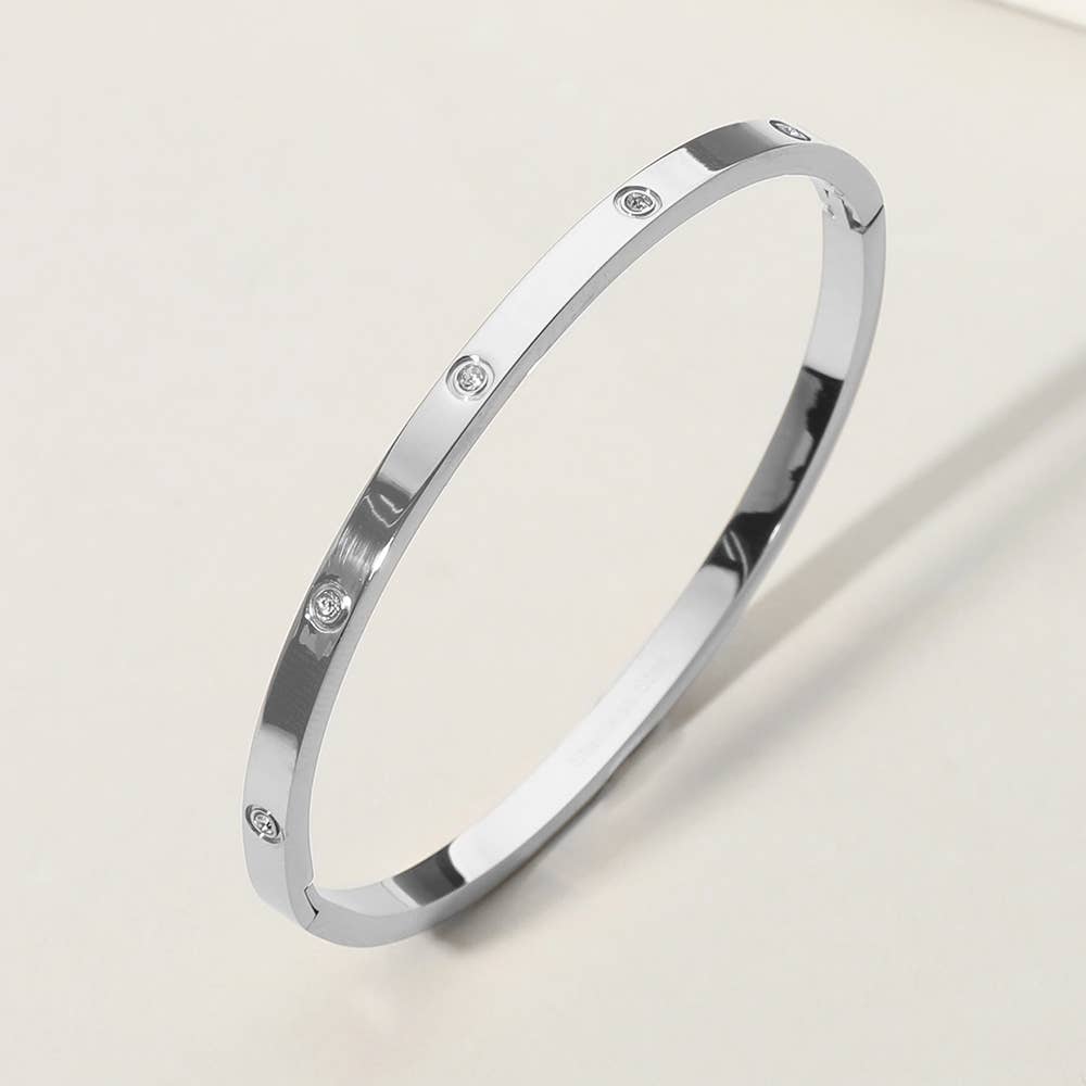 Sensibling Corp. - Wholesale Bangle Bracelet - Stainless Steel Stone Paved Hinged Bangle Bracelet3