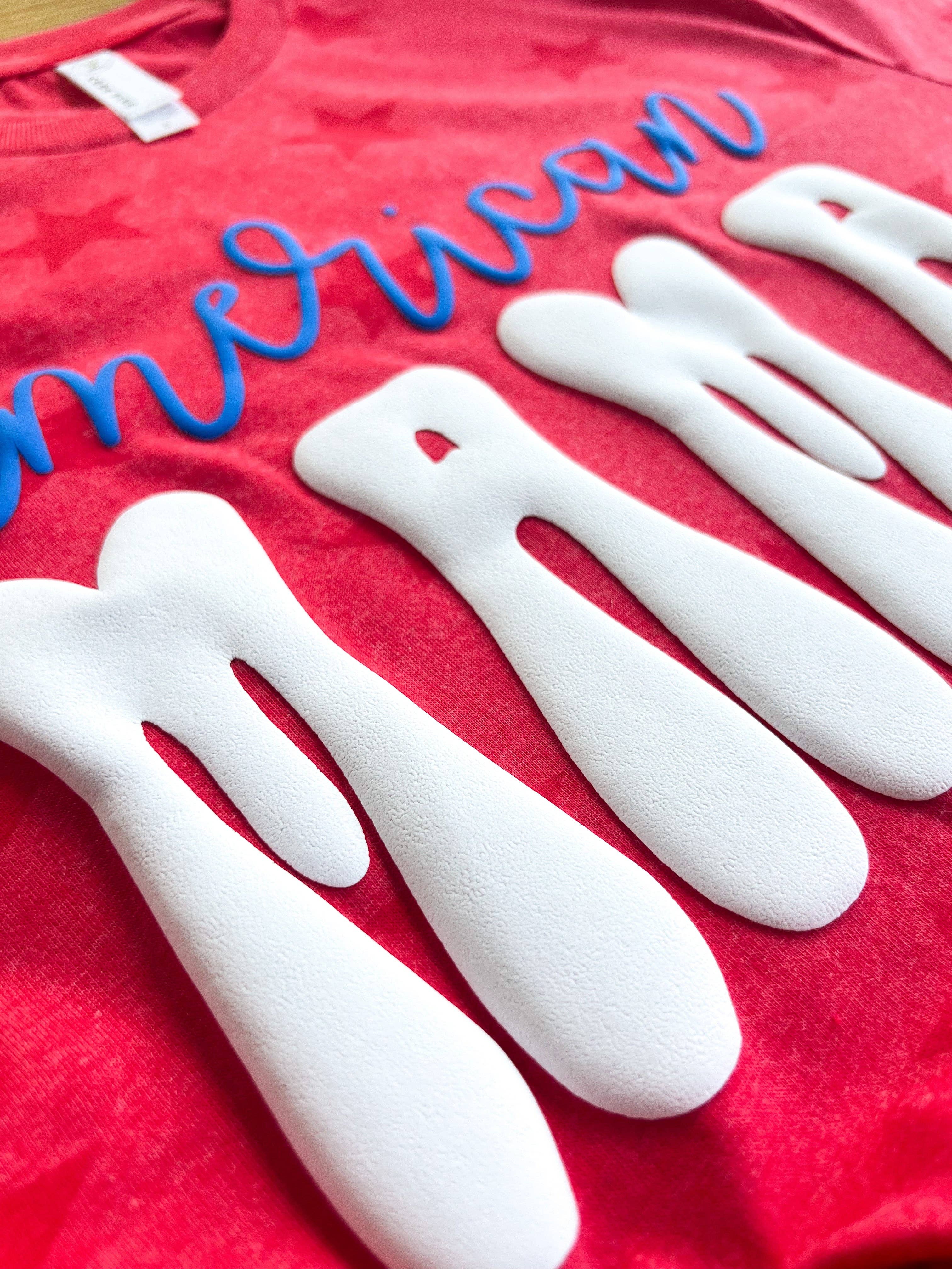 COTTON PRESS CO. - Wholesale Screen Printed T-Shirt - Women's - 3D Puff Star Pattern Patriotic T-Shirt1