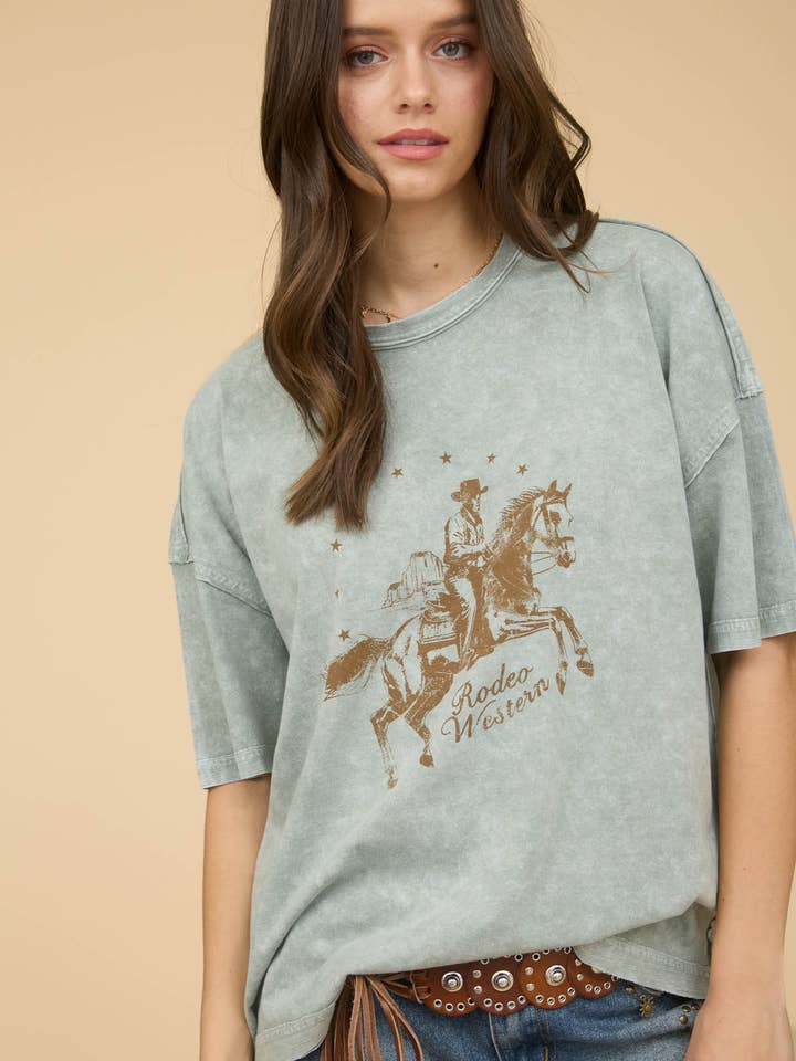 Blu Pepper - Vendita all'ingrosso Top in maglia - Donna - MAGLIETTA A MANICHE CORTE IN MAGLIA RILASSATA RODEO WESTERN9