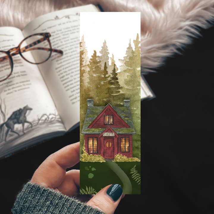 Forest Cafe Cabin Watercolor Bookmark for wholesale by Mirkwood Scribes