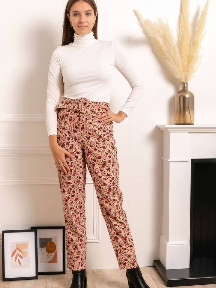 Pantaloni floreali a vita alta 3650 per la vendita all'ingrosso da parte di Daphnea