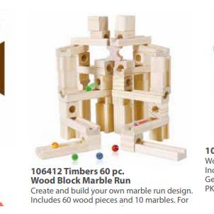 Hansen Game Gift & Toy Company - Wholesale Wood Toy - Kids - Timbers 60 Pc Wood Block Marble Run