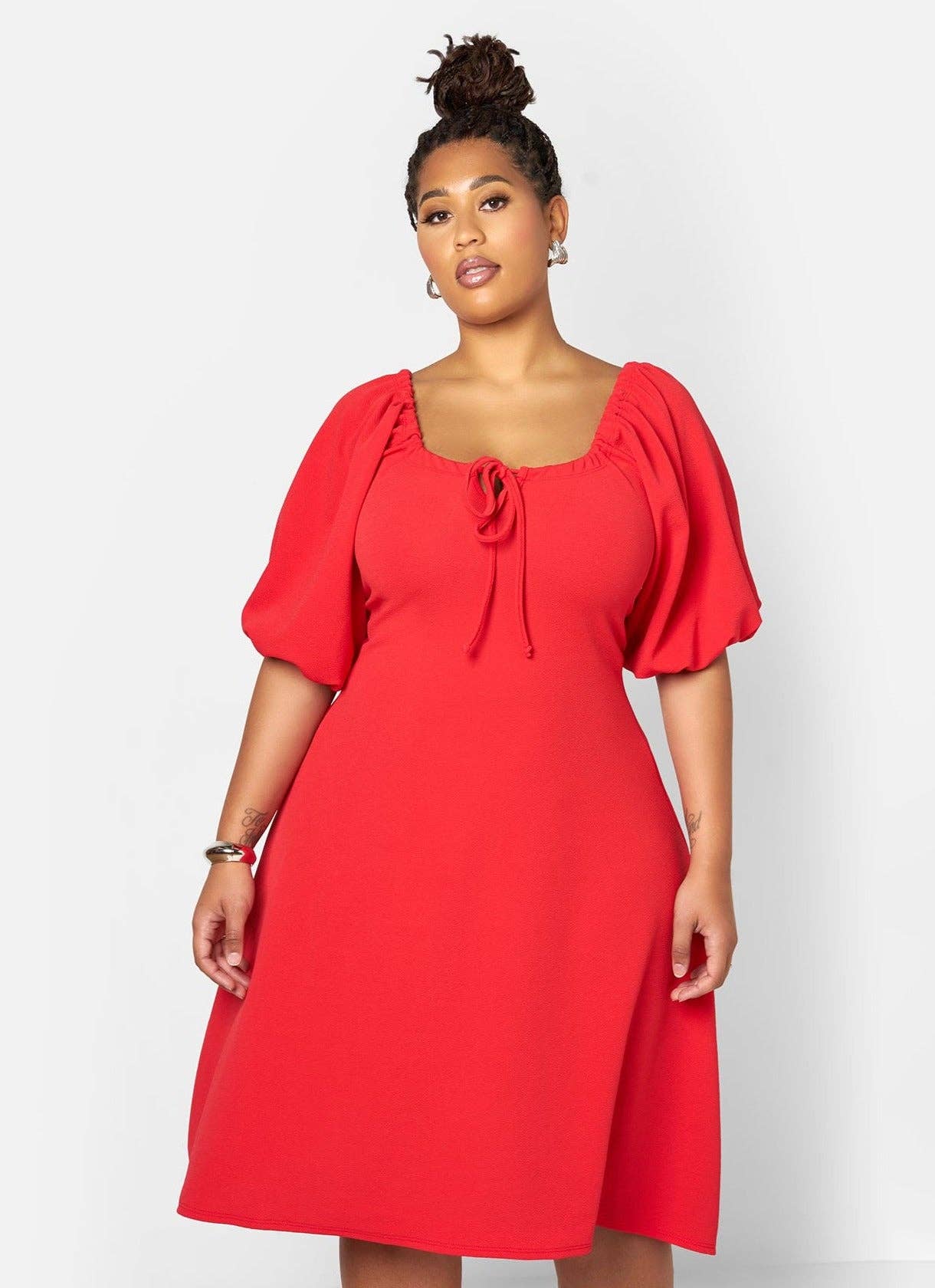 Red Mia Peasant Style A Line Midi Dress for wholesale on Faire