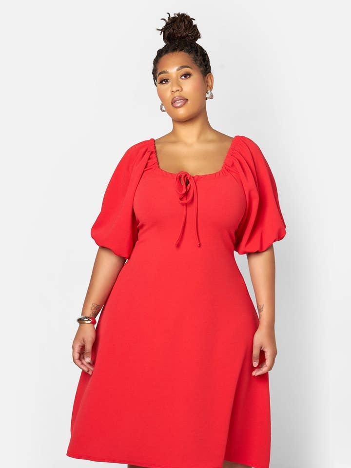 Red Mia Peasant Style A Line Midi Dress for wholesale on Faire0