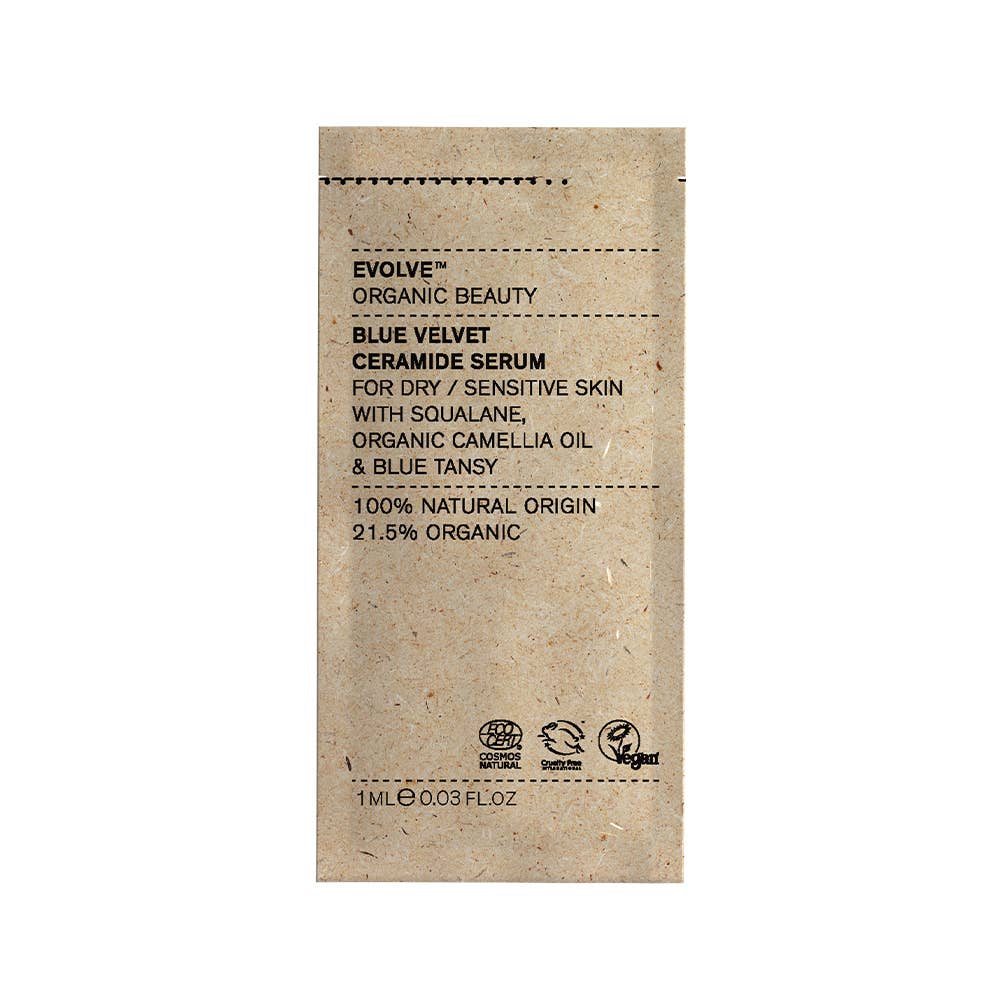 Evolve Organic Beauty - Wholesale Facial serum/concentrate - BLUE VELVET CERAMIDE SERUM - 1ML SACHET (Pack of 25)