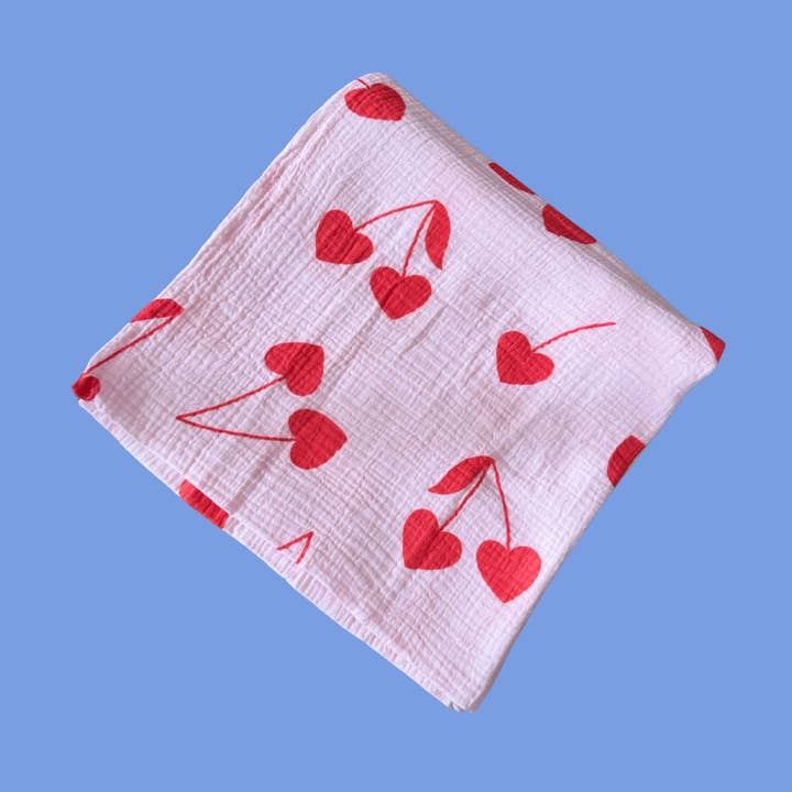Cherry Heart Organic Cotton Baby Swaddle - Candy for wholesale by Golden Child