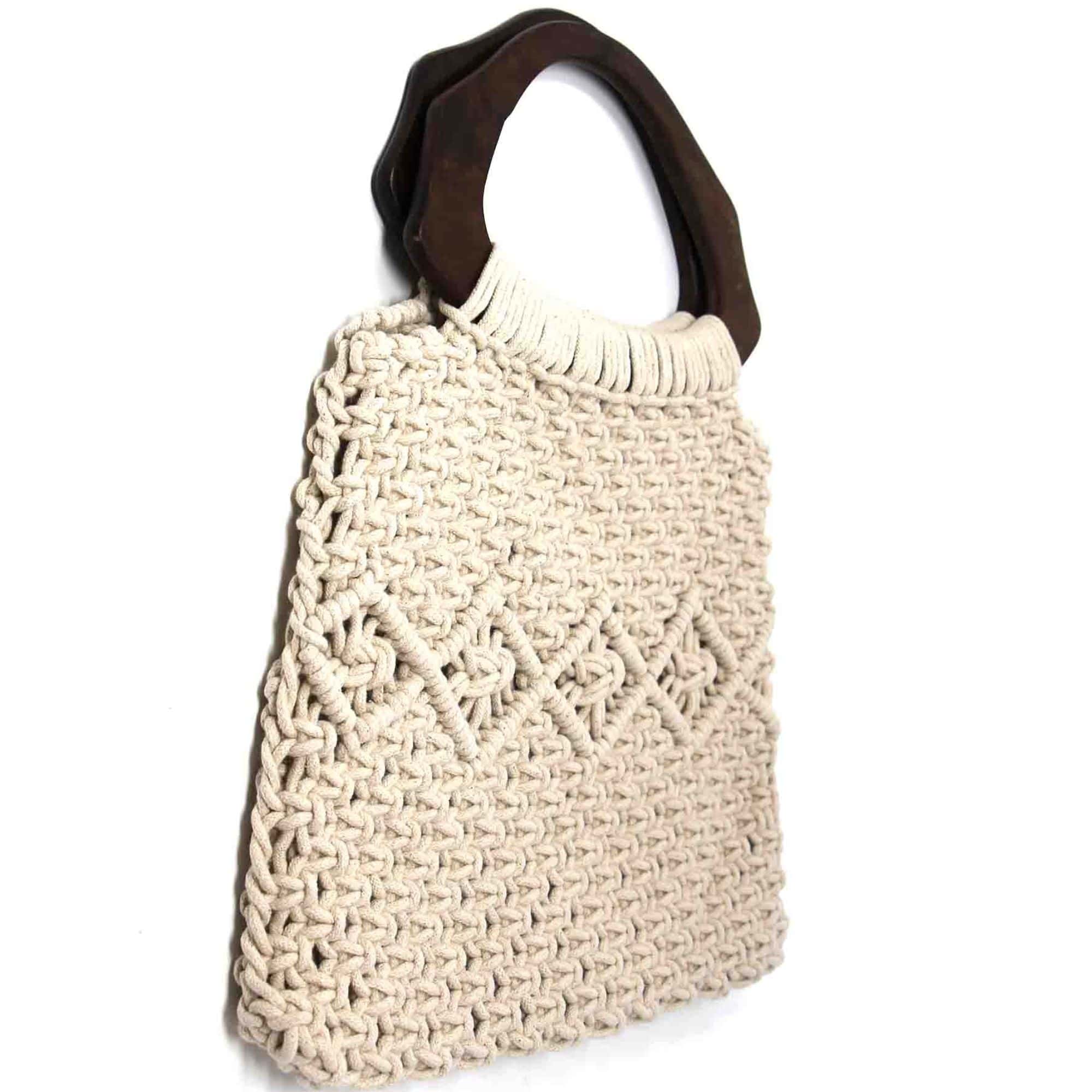 Global Crafts - Wholesale Tote Bag - Women's - Macramé Bag with Arched Wooden Handle, Unlined Interior4