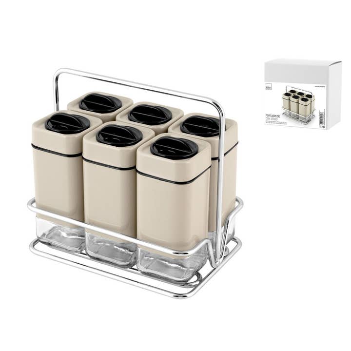 Kryddställ med 6 glasburkar och ställ i rostfritt stål för wholesale av H&H