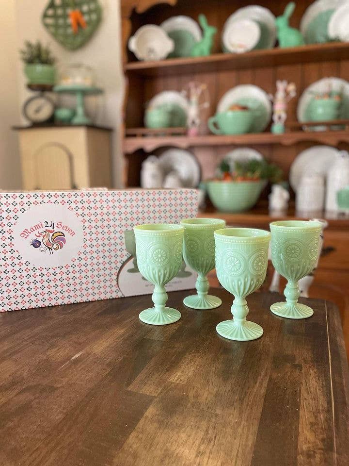 Jadeite Amelie Sunflower Pattern Goblets (Set of 4) for wholesale by Mami24Seven