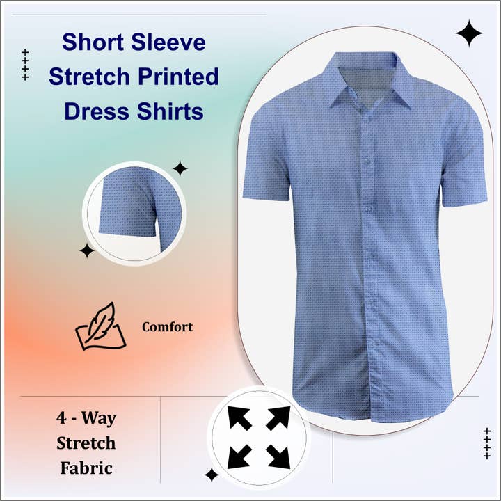 Galaxy By Harvic - Wholesale Button Down Shirt - Men's - Men's Short Sleeve Performance Stretch Printed Dress Shirts17
