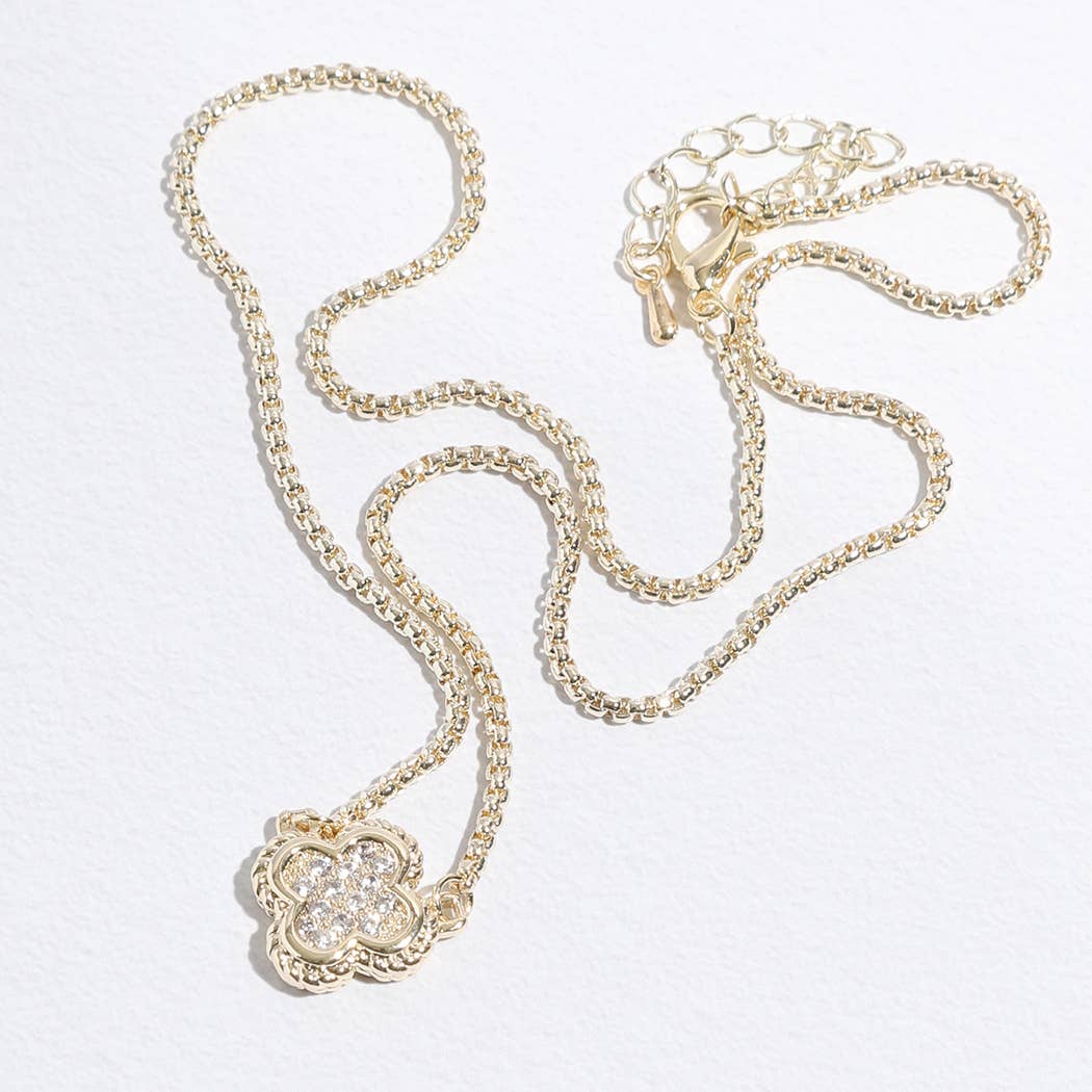 Fashion City - Wholesale Pendant/Charm Necklace - Clover CZ Pave Pendant Chain Necklace8