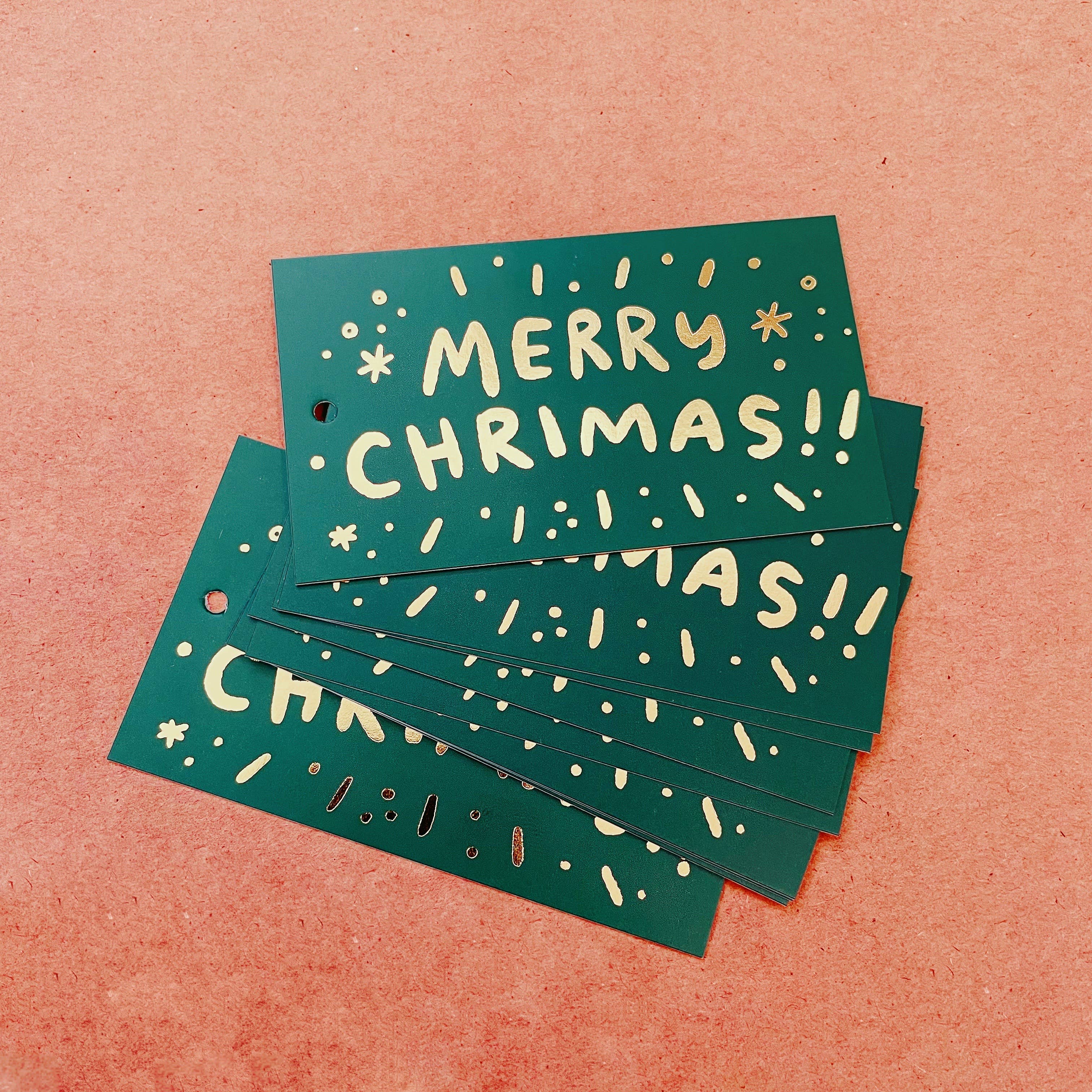 Abbie Ren Illustration - Wholesale Cadeaulabel - Merry Christmas *Let op verkeerd gespeld* Groene cadeaulabels1