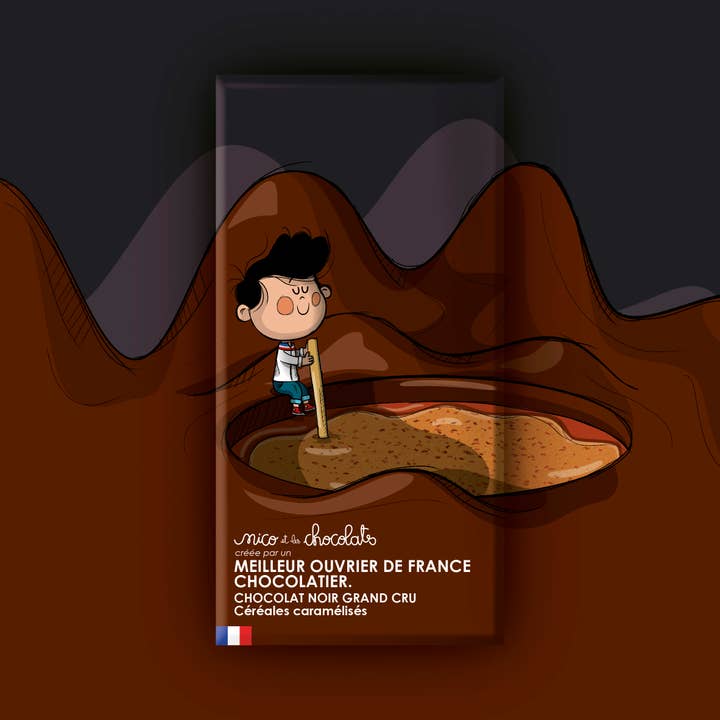 DARK CHOCOLATE GRAND CRU & CARAMELIZED CEREALS BAR for wholesale by nico et les chocolats