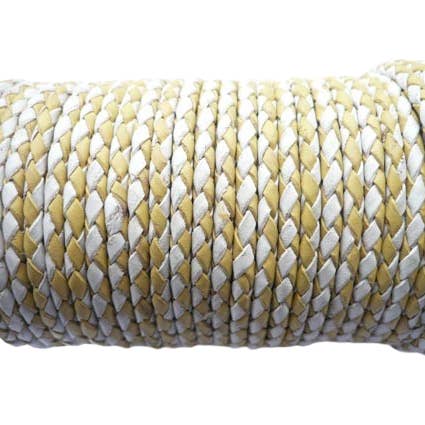 Oslo Round Braided Leather Cord - 4mm - yellow white for wholesale by Sun Enterprises B.V.