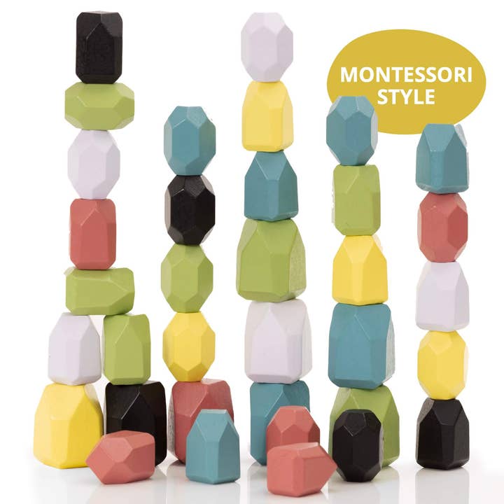 OmaOmaOma! - Wholesale Wood toy – Child - Wooden Balance Stones - Montessori Stacking Toy Ages 2+2