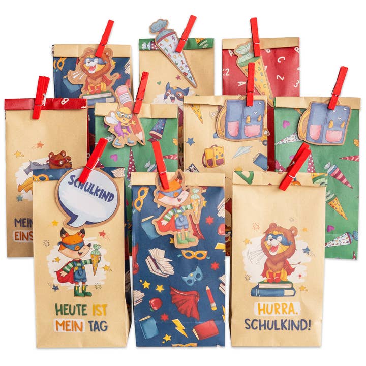 12 gift bags with tags for school enrollment for wholesale by Papierdrachen