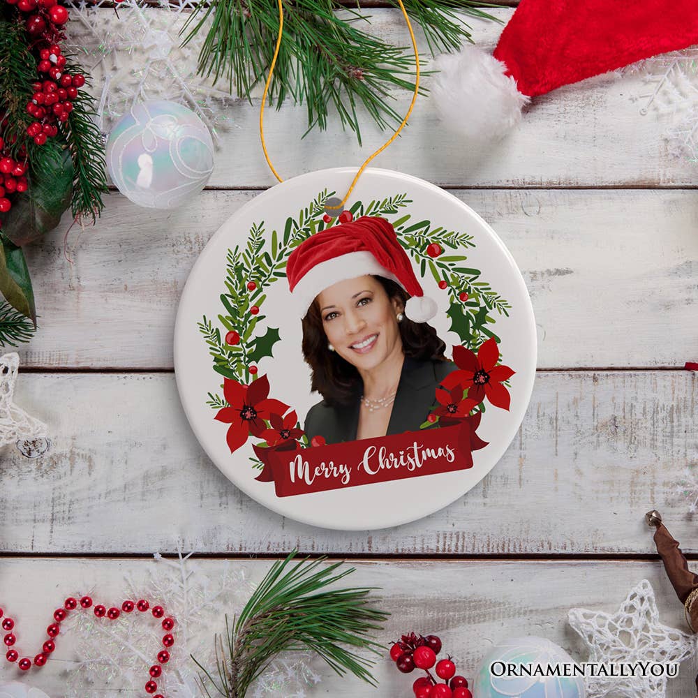 OrnamentallyYou - Wholesale Ornament - Kamala Harris Merry Christmas in Christmas Wreath Ornament5