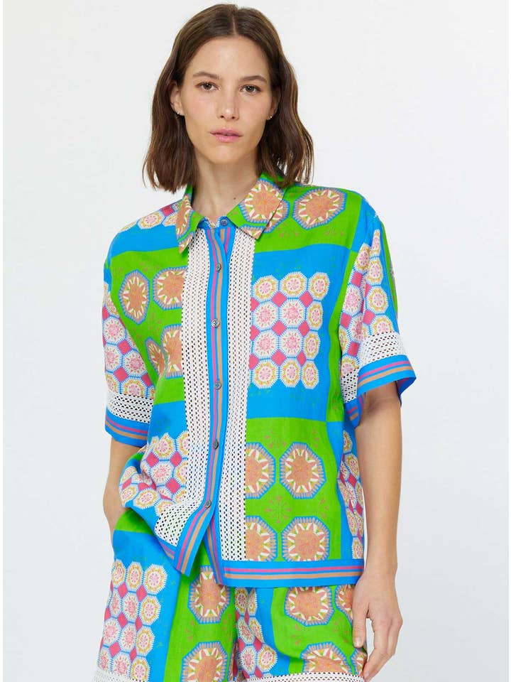 Mlt Boho Geometric Print Button Down Shirts for wholesale on Faire