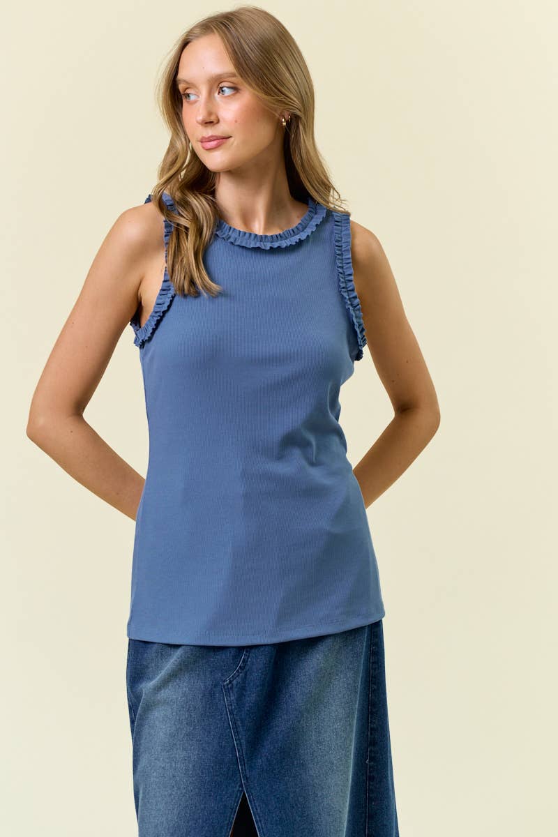 Doe and Rae – wholesale Tank top – Women′s – SOLID KNIT TANK W.RUFFLE TRIM - 41866T17